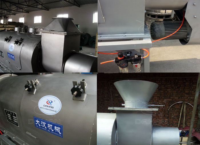 氣旋篩：電機，進料口，氣壓裝置等特寫圖片